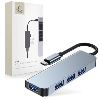 HUB Tech-Protect V1 4w1 USB-C - 3x USB-A 2.0 / USB-A 3.0 - szary