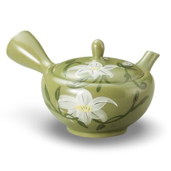 Keramická konvice Kyusu zelená bílé květy var. C 240 ml