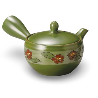 Keramická konvice Kyusu zelená bílé květy var. D 140 ml