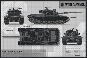 Plakát, Obraz - World of Tanks - Centurion Action X, 91.5 × 61 cm