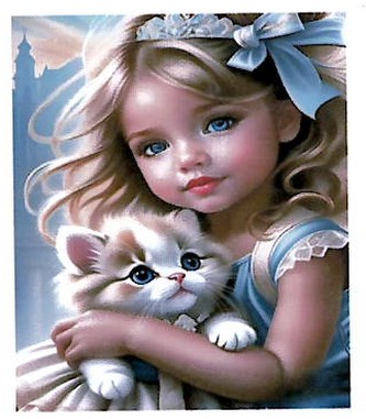Diamantový obrázek - Dívka s kočkou 30 x 40 cm