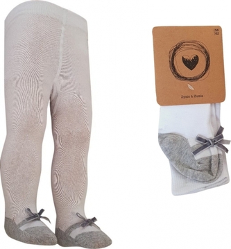 Z&Z Kojenecké punčochy s mašličkou - šedá/bílá; 56/62 (0-3m)