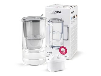 SKLENĚNÝ DŽBÁN 2,5 L S EKOLOGICKÝM POČÍTADLEM NÁPLNÍ + HOŘČÍKOVÁ KARTUŠE MAXFOR+ MG ŠEDÁ - AQU