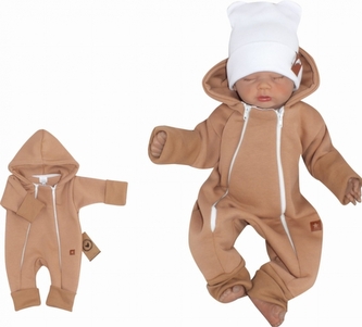 Z&Z Dětský teplákový dvouvrstvý rostoucí overálek s kapucí, cappuccino, vel. 62; 62 (2-3m)