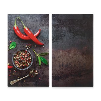 ZELLER Skleněná řezací deska 2ks motiv chilli 30x52cm