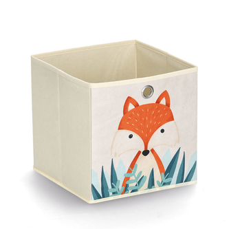 ZELLER Dětský úložný box textilní, béžový, motiv liška 28x28x28cm