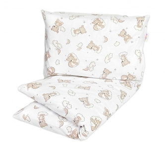 Dětské povlečení, bavlna 2D 140x200/70x90 - Malý medvídek, bílá/béžová; 140x200/70x80cm