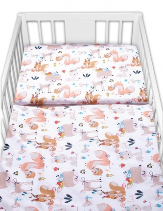 Baby Nellys 2-dílné bavlněné povlečení - Pohádková zvířátka - bílá, vel. 135x100 cm; 135x100