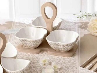 Sada 3 kusů mističek z porcelánu s podporou v přírodním bambusu RICCIOLO DI FATA BRANDANI