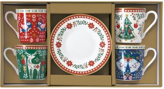 Porcelánové šálky a podšálky Christmas Folk