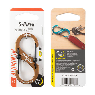 Nite Ize S-Biner SlideLock Hliníková oboustranná karabina s pojistkou #3 COYOTE