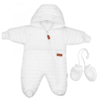 Zimní prošívaná kombinéza s bavlněnou podšívkou, rukavičky, Made with Love, bílá, vel. 74; 74 (6-9m)