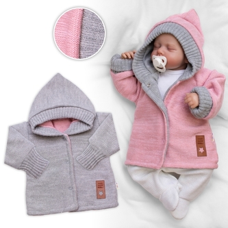 Rostoucí oboustranný svetřík s kapucí Hand Made,, růžová-šedá; 56/62 (0-3m)