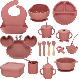 KIK Silikonová sada nádobí pro děti Krab 19ks Růžová