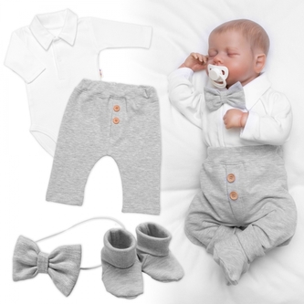 4D sada pro chlapečky Baby Elegán - šedý melír; 56 (1-2m)