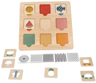 Dřevěná aktivní vkládačka/puzzle se vzory, přírodní