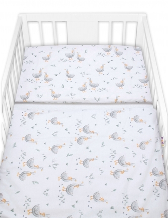 Povlečení do postýlky, bavlna, 2D sada, Husy, bílé, 135x100 cm; 135x100