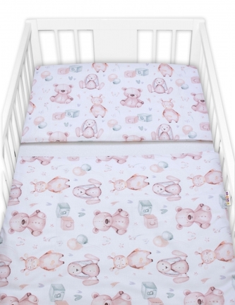 Povlečení do postýlky, bavlna, 2D sada, Veselé hračky, bílá/hnědá; 120x90