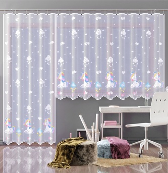 Hotová záclona nebo balkonový komplet, Jednorožec, barevný 300 x 150 cm