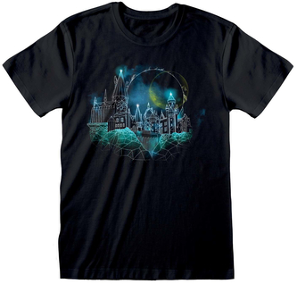 Pánské tričko Harry Potter: Wireframe Hogwarts (XL) černá bavlna