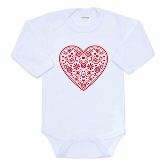 Dětské body s potiskem New Baby Lidový vzor červené srdíčko - velikost 86 (12-18m)