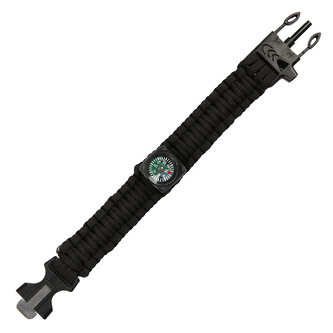 Náramek Paracord 101 Inc Survival Compass 9 - černý