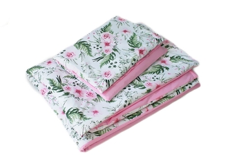 Baby Nellys 2-dílné povlečení 135x100, Květinky, bavlněné - růžová, bílá s potiskem; 135x100