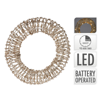 Vánoční věnec 20 LED světel, zlatá třpytivá barva 30 cm