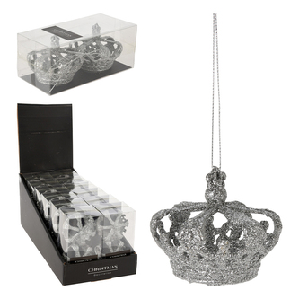 Královská koruna stříbrná třpytivá - dekorace (balení 2 ks)