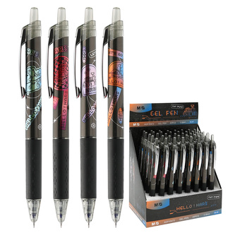 Roller gelový M&G zasouvací, modrá náplň, hrot 0,5 mm (4 designy)