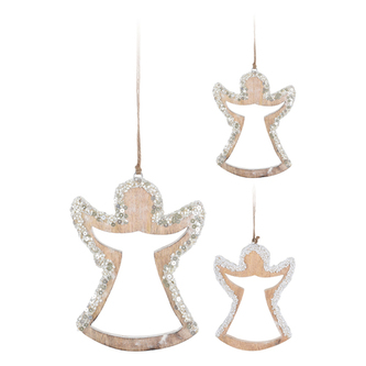 Vánoční ozdoba dřevěná 15 cm - anděl zdobený korálky