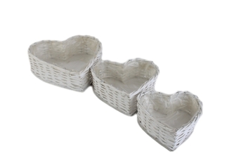 Proutěný košík Srdce bílý, balení 3 ks