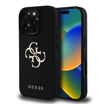 Guess PU Grained 4G Metal Logo Zadní Kryt pro iPhone 16 Pro Max Black