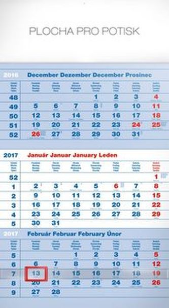 Štandard modrý 3mesačný - nástenný kalendár 2017