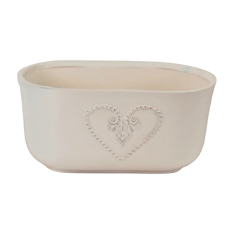 Bílý, keramický květináč se srdcem, ovál průměr 25 cm 2. jakost