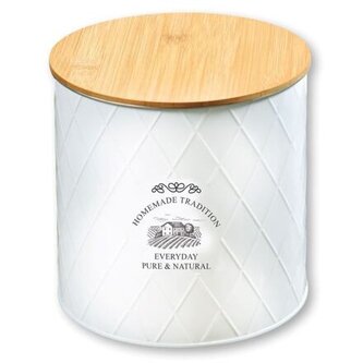 Skladovací nádoba, Ø 17,3 cm, kov/bambus, bílá KESPER 38267