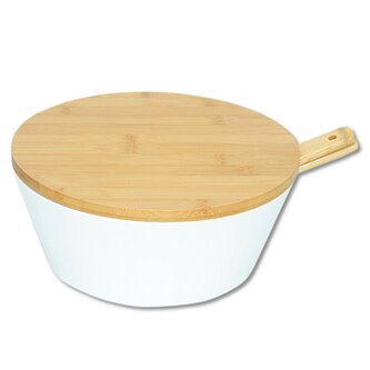Mísa na salát a ovoce s příborem, Ø 26 cm, plast/bambus, bílá KESPER 32620