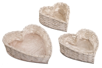 Proutěný košík Srdce bílý, sada 3 ks