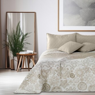 Oboustranný přehoz na postel DecoKing Alhambra béžový/bílý, velikost 200x220