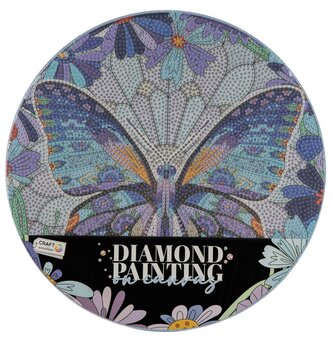 Diamantový obrázek na plátně, kulatý 30 cm - mandala, motýl