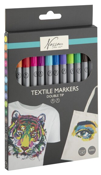 Fixy na textil, oboustranné, 12 barev