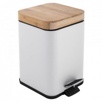 DuraHome Koš na odpadky, 3 l, čtverec, bambusové víko, LORETO 43952, bílý