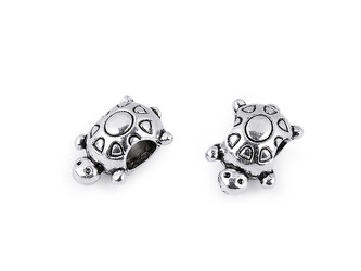 Kovový korálek želva 10x14 mm - 20 ks - platina s patinou