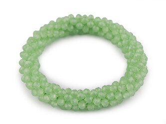 Náramek / gumička z broušených korálků - 1 ks - 23 zelená past.sv.