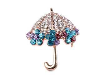 Brož s broušenými kamínky deštník, včela - 1 ks - 1 červenozlatá deštník