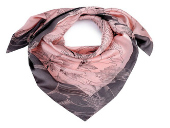 Saténový šátek květy 90x90 cm - 1 ks - 2 pudrová