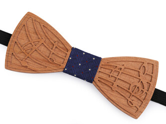 Dřevěný motýlek noty, květy, knír - 1 ks - 1 přírodní stř. noty