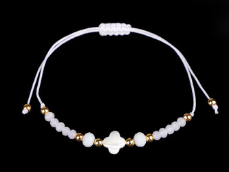 Náramek shamballa s perletí a broušenými korálky - 1 ks - 1 bílá