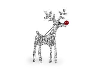 Brož s broušenými kamínky sob - 1 ks - 1 stříbrná červená