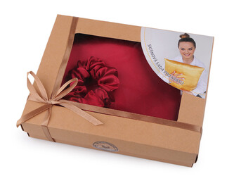 Sada na spaní, saténový povlak na polštář a gumička - 1 ks - 13 bordó